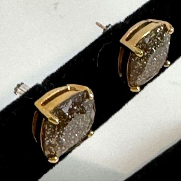 Kate Spade Gold Tone Brown Glitter Stud Earrings - Picture 3 of 4